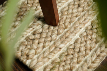 Multi Patterned Beige Chunky Looped Wool rug, High Pile, Premium wool, Custom made in all sizes