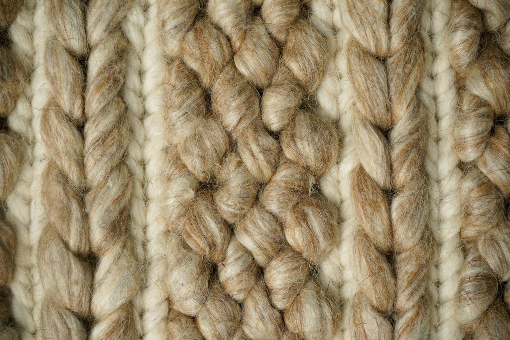 Multi Patterned Beige Chunky Looped Wool rug, High Pile, Premium wool, Custom made in all sizes