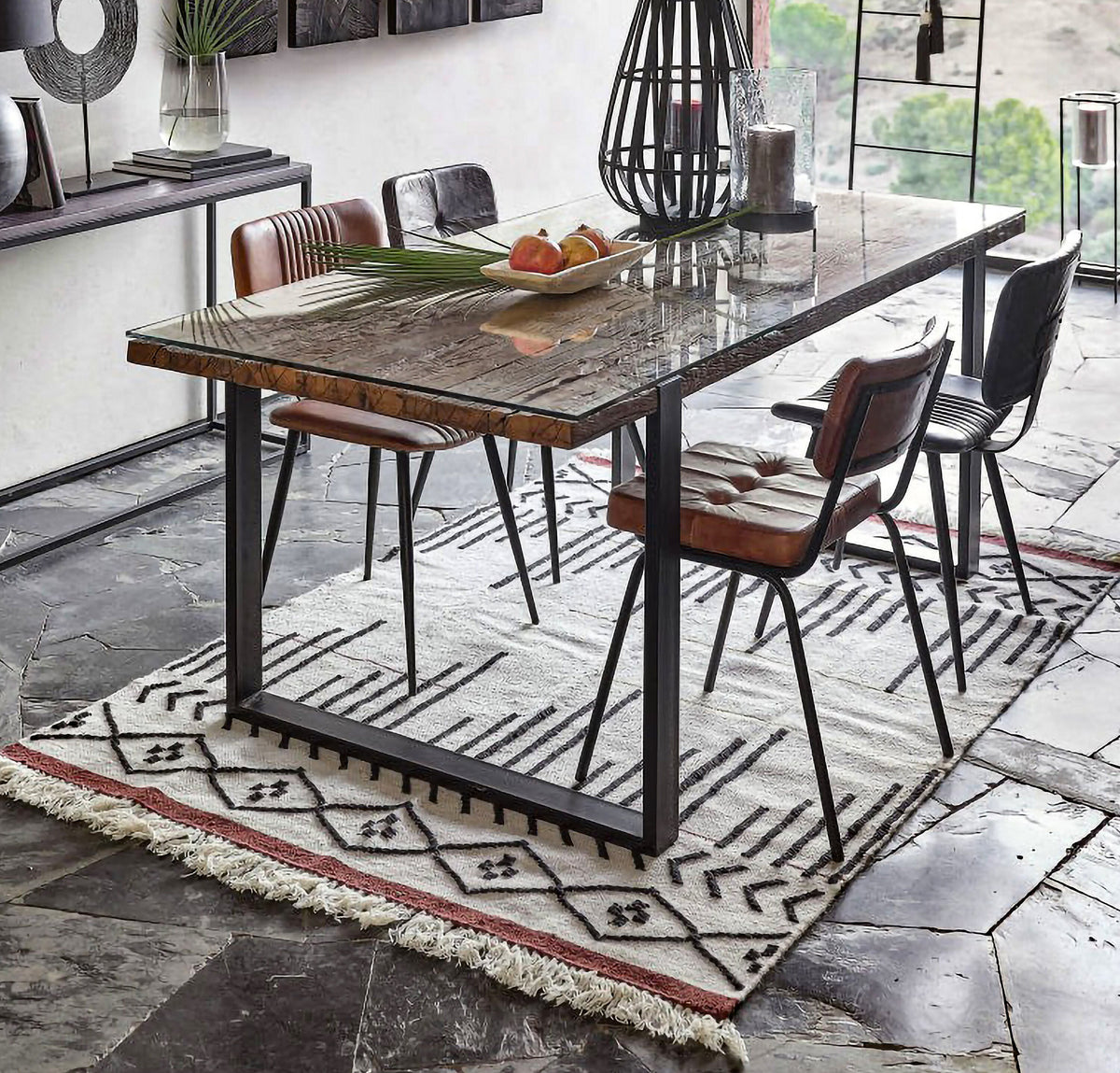 Ivory abstract Moroccan flatweave wool rug flat view