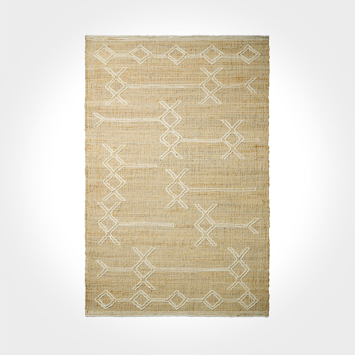 Abstract jute rug, full flat view