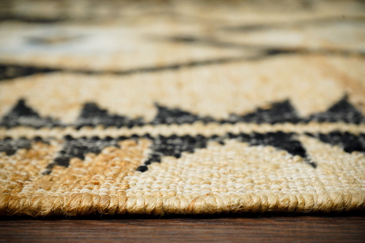 Geometric jute rug corner detail