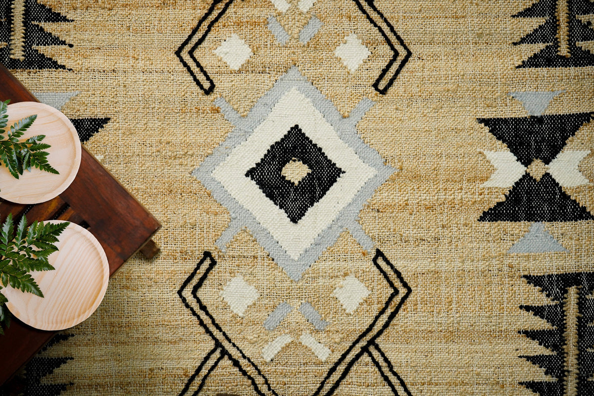 Jute rug placed on a covered porch