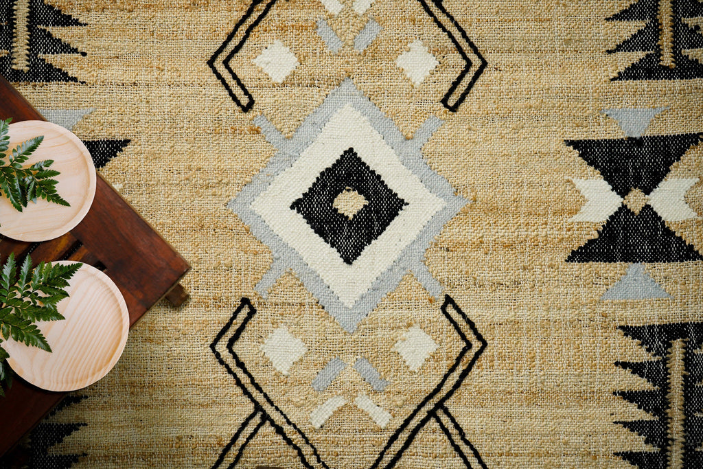 Handmade Bohemian Natural Jute Rug, Modern Bohemian Flat weave Decor Rug, Lightweight, Customization Available