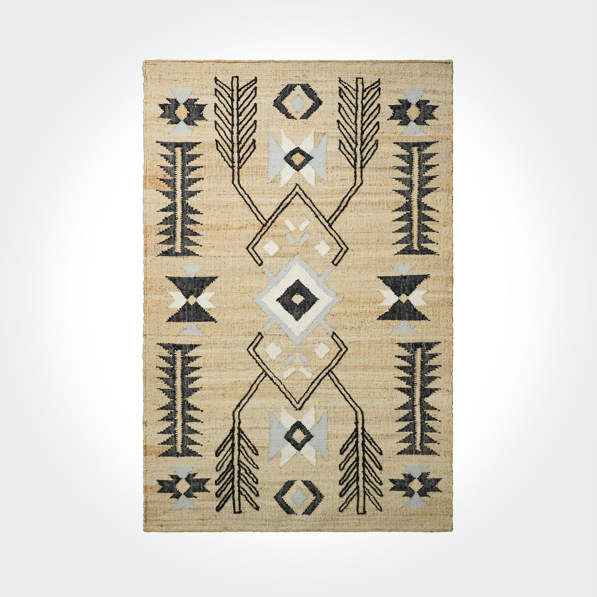 Natural jute rug flat view showing geometric latticework pattern