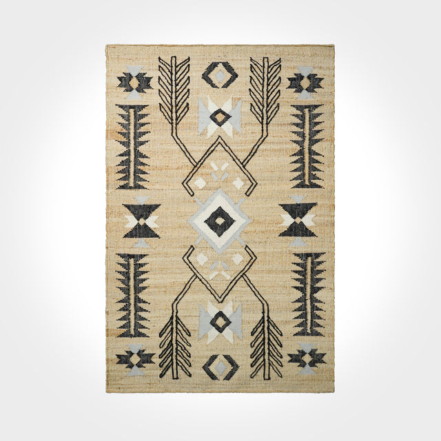 Natural jute rug flat view showing geometric latticework pattern