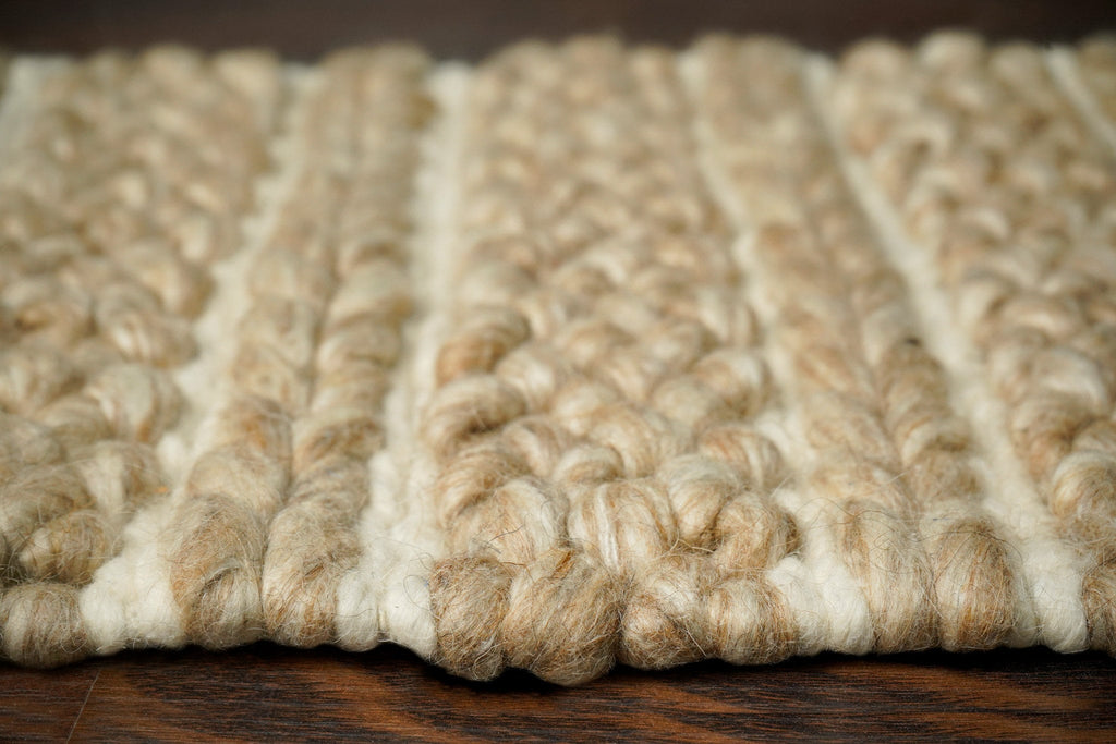 Multi Patterned Beige Chunky Looped Wool rug, High Pile, Premium wool, Custom made in all sizes