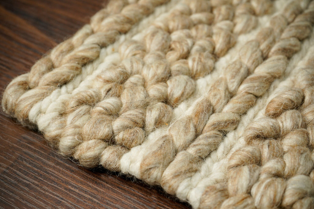 Multi Patterned Beige Chunky Looped Wool rug, High Pile, Premium wool, Custom made in all sizes