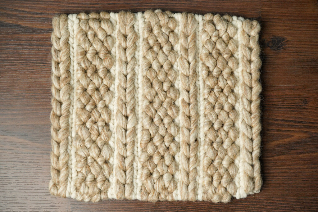 Multi Patterned Beige Chunky Looped Wool rug, High Pile, Premium wool, Custom made in all sizes