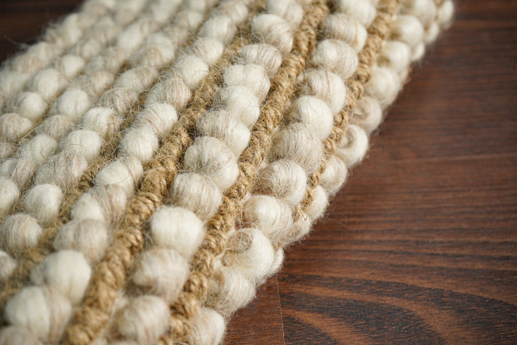 Hand Woven Loop Chunky Camel Beige Scandinavian Indoor Wool Jute Rug, Cozy Felted wool taupe Rug, Pet-Friendly, Customize in any size