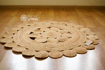 Handcrafted Round Jute Mat with Elegant Medallion Design - Sustainable Home Decor