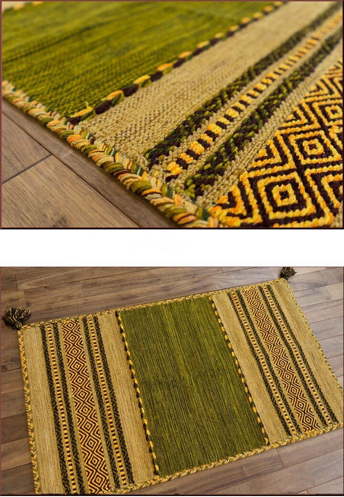 Green Kilim rug, , Indian Handmade flat weave ethnic Moroccan Inspired Bohemian decor rug