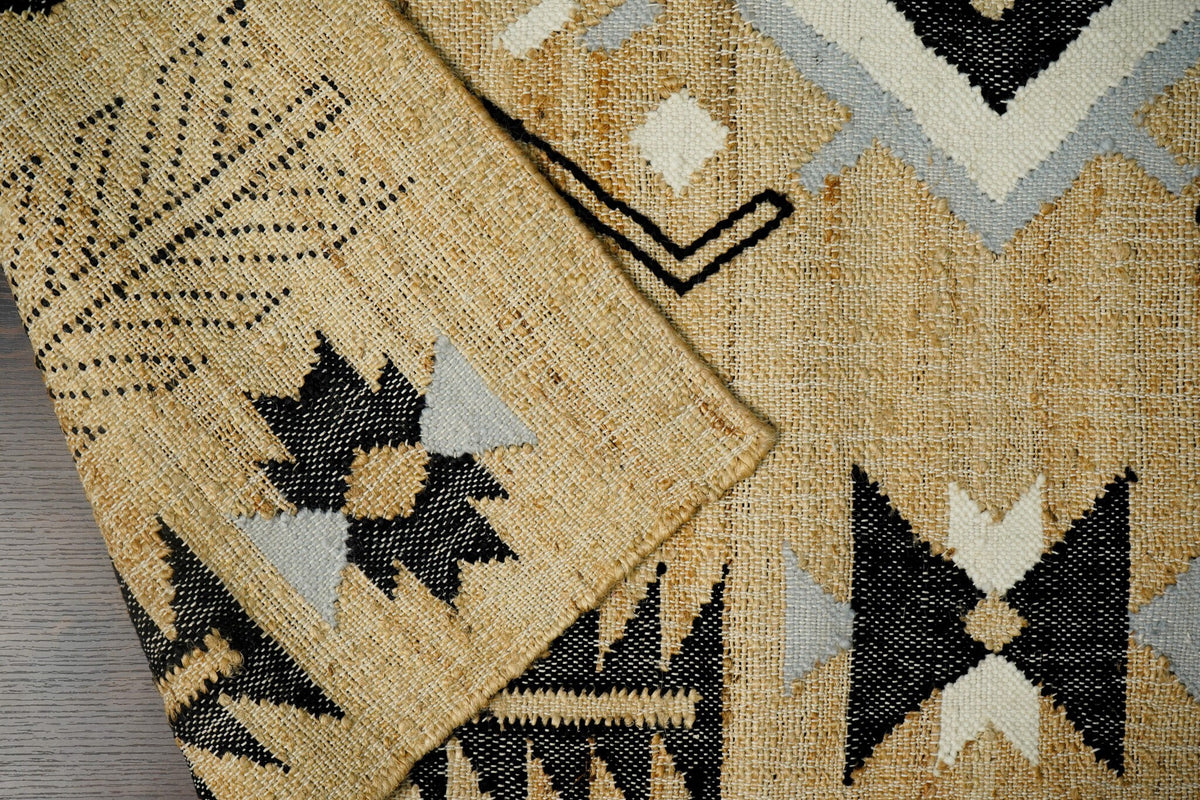 Natural jute rug full flat lay top view