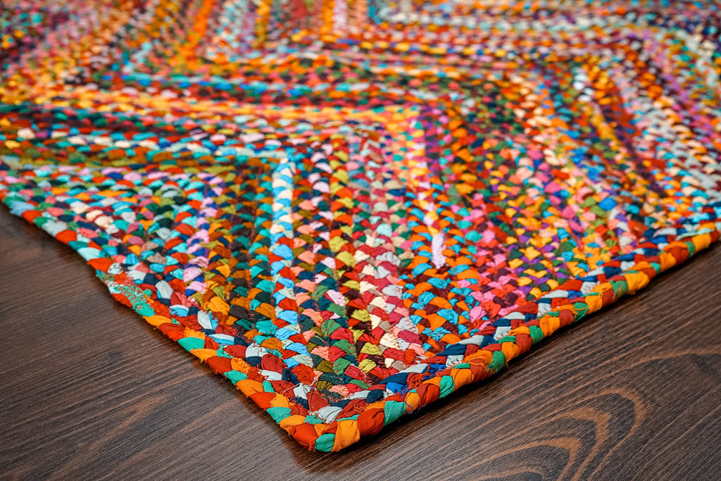 Multi Chindi Rainbow Rag Rug - Handcrafted Recycled Cotton sustainable Home Decor Living room, Bedroom rug - Eco friendly - Natural Rag Rug