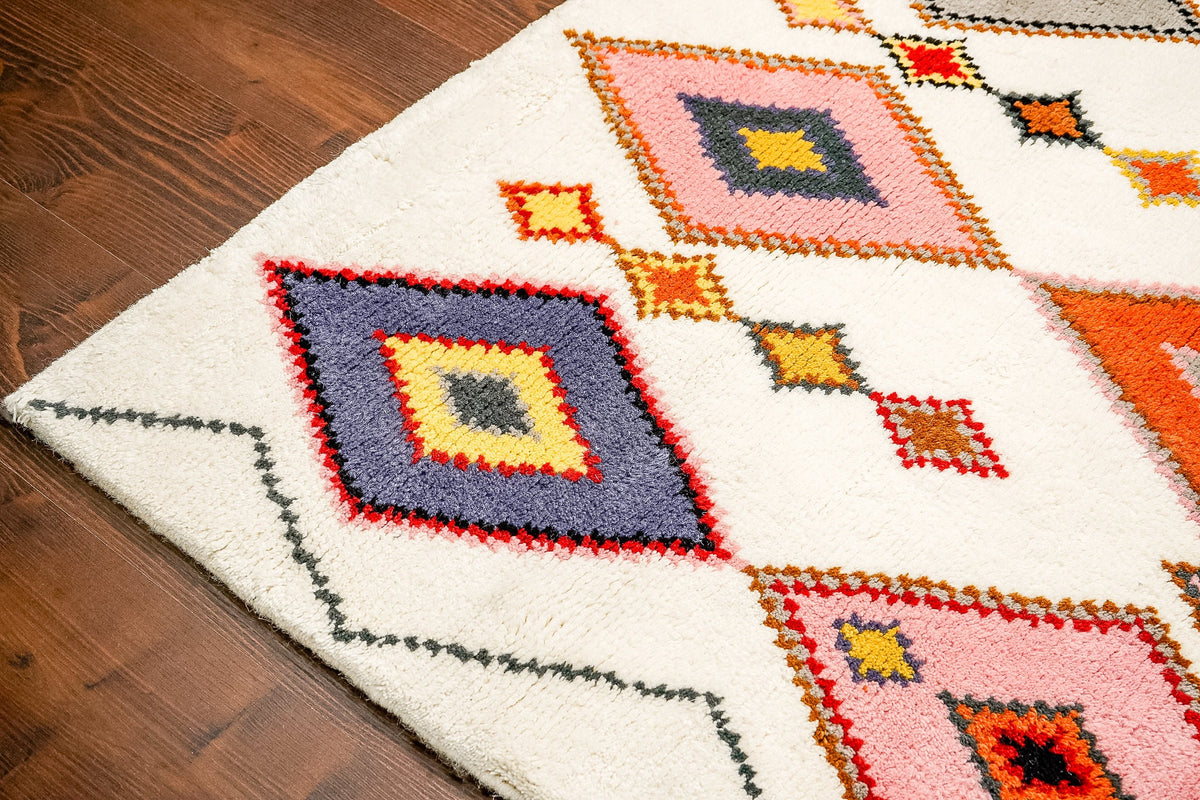 Colourful rug edge and fringe close-up detail
