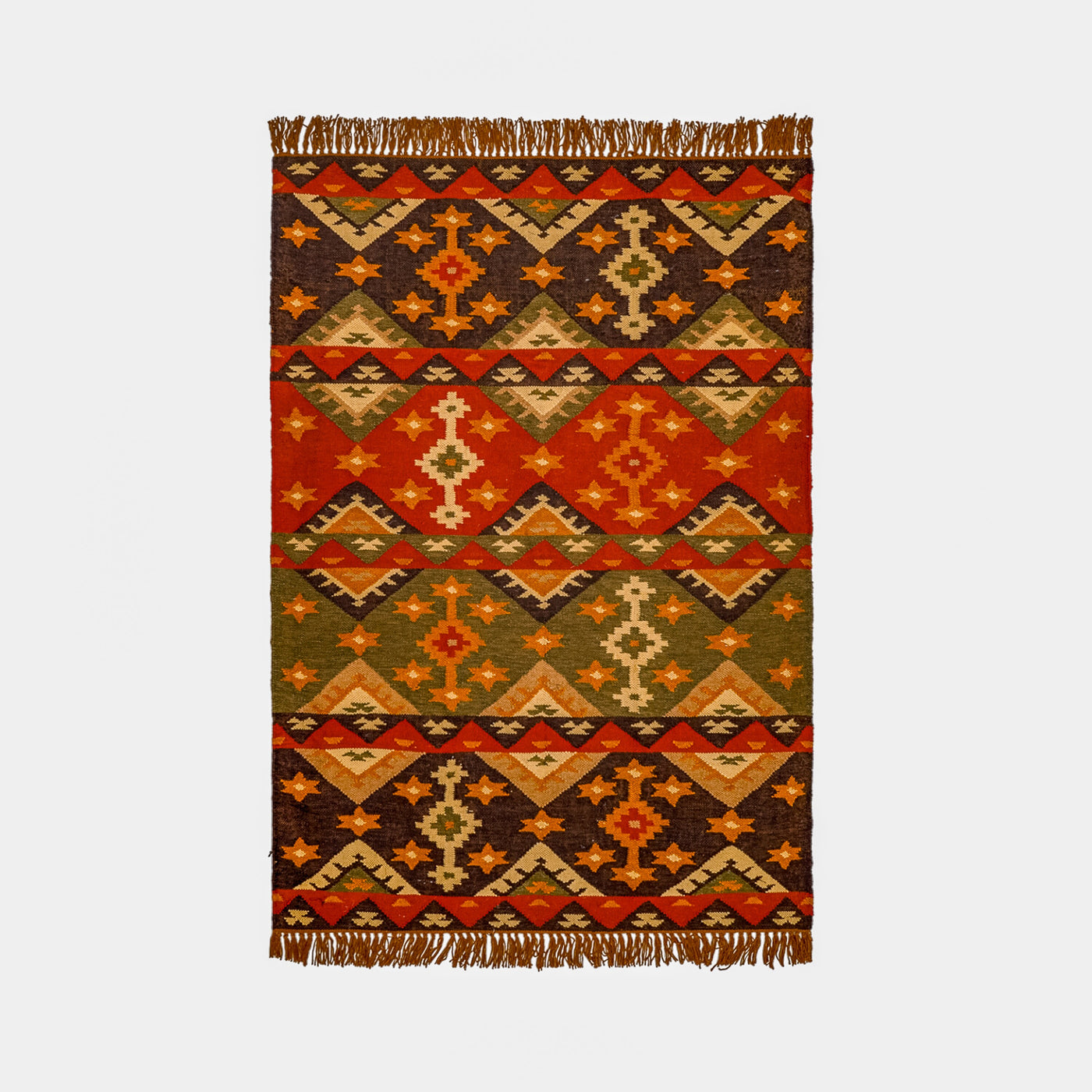 Southwestern kilim rug flat view showing full geometric pattern