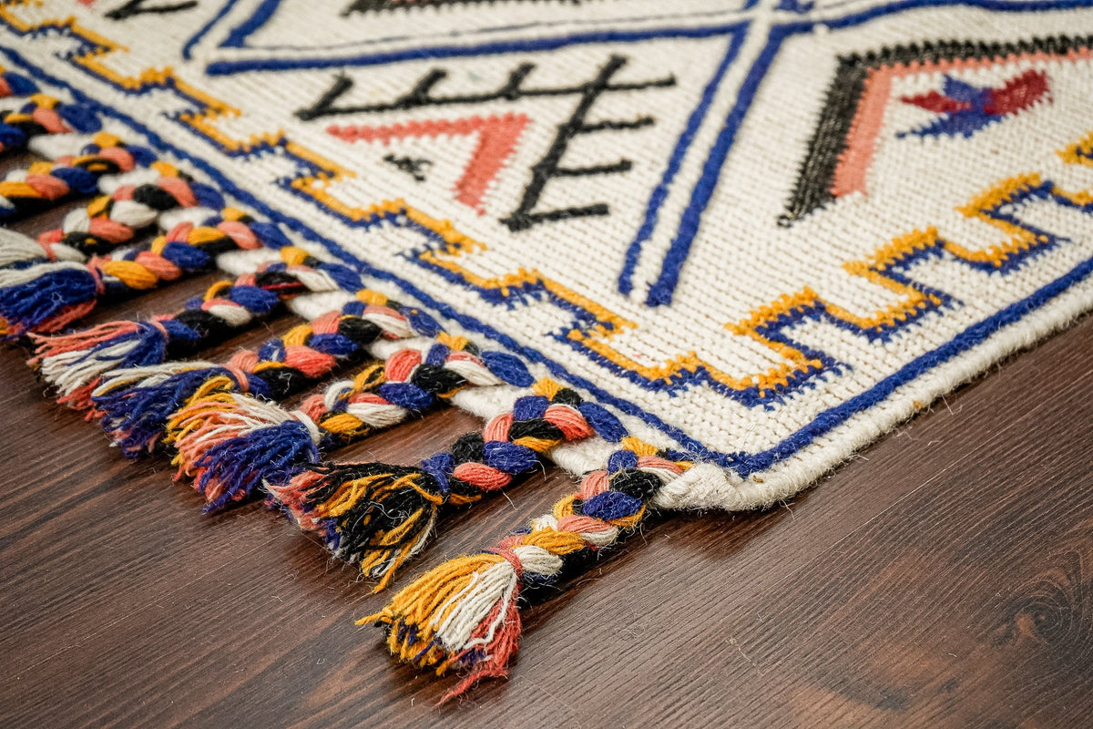 Moroccan kilim rug fringe detail close-up