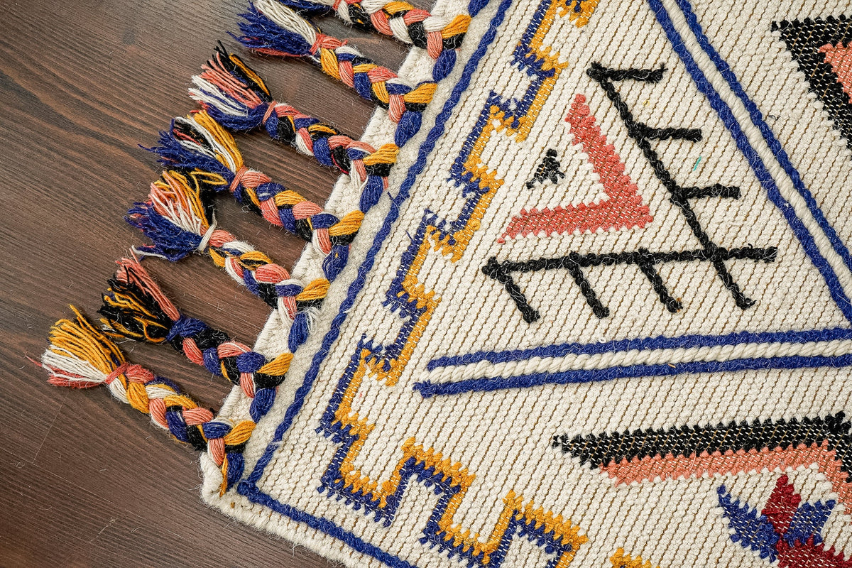 Handwoven Moroccan kilim rug texture close-up