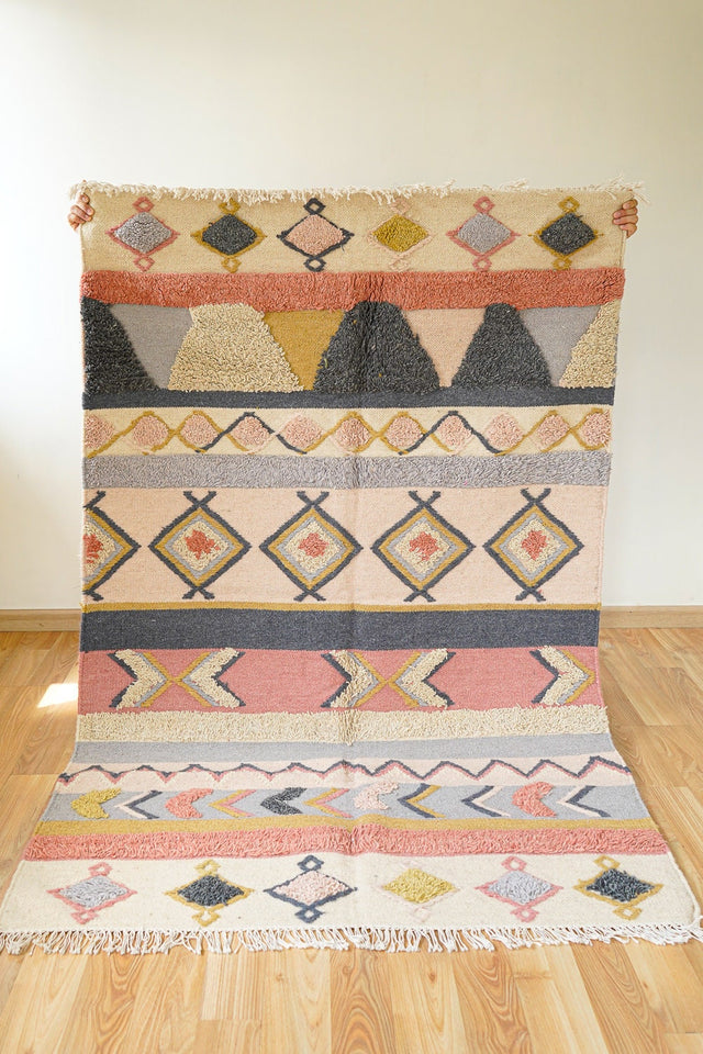 Pastel Moroccan rug styled in a dining room
