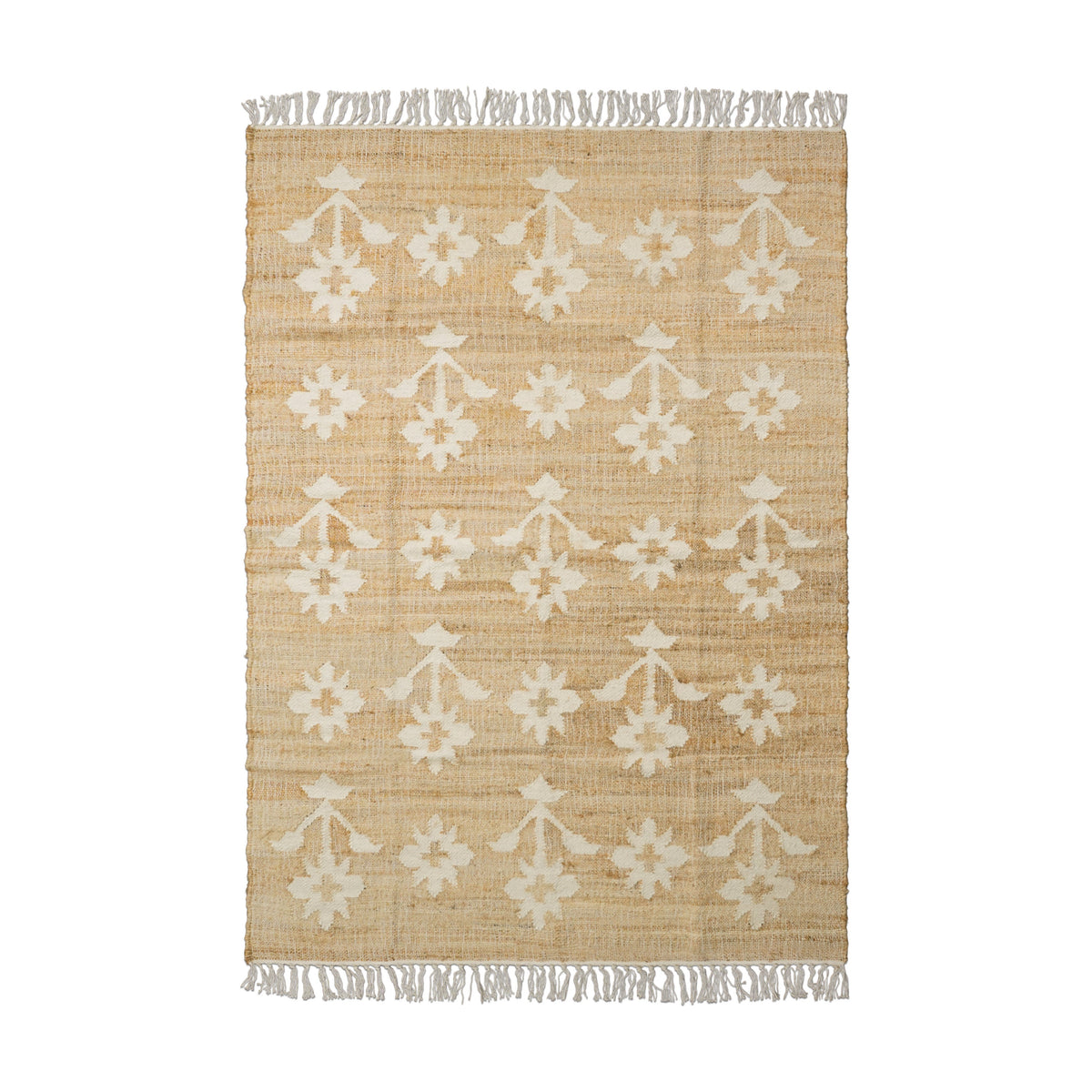 Corner detail of natural jute flower rug