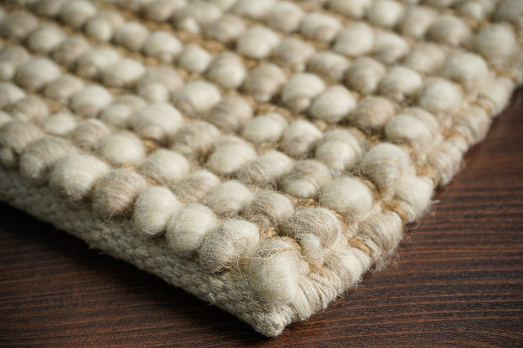 Hand Woven Loop Chunky Camel Beige Scandinavian Indoor Wool Jute Rug, Cozy Felted wool taupe Rug, Pet-Friendly, Customize in any size