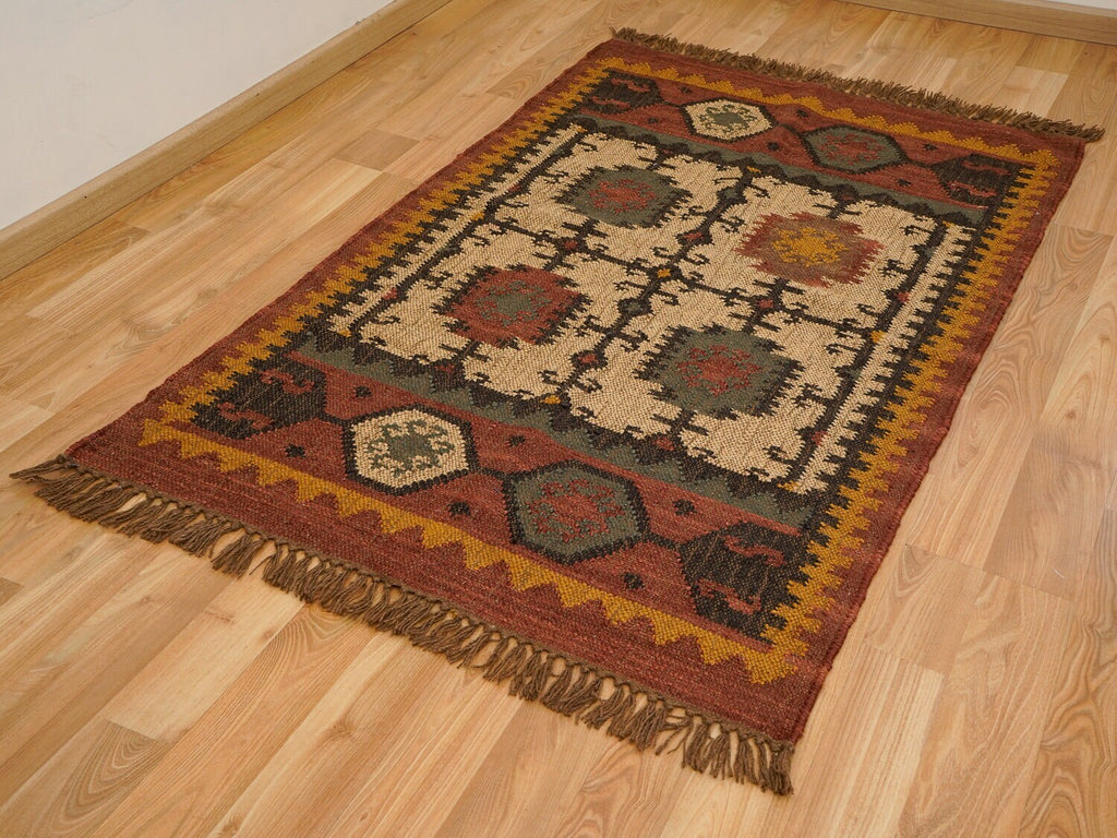 Handmade Wool Jute Rug, Navajo Kilim Rug, Traditional Indian made, Artistic Vintage Kilim, SOUTHWESTERN KELIM Runner, Living/Dinning Room