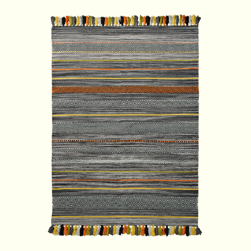 Grey Striped Cotton Chenille Rug for Bedroom and Living room Decoration, Indian Handmade Bohemian vintage Decor Rug, Colourful Rug