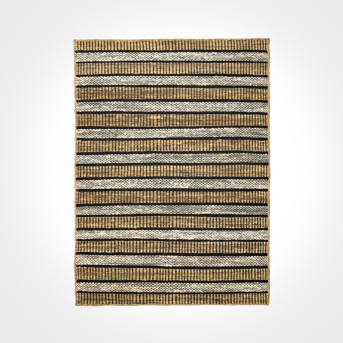 Natural white striped jute cotton rug flat lay full view