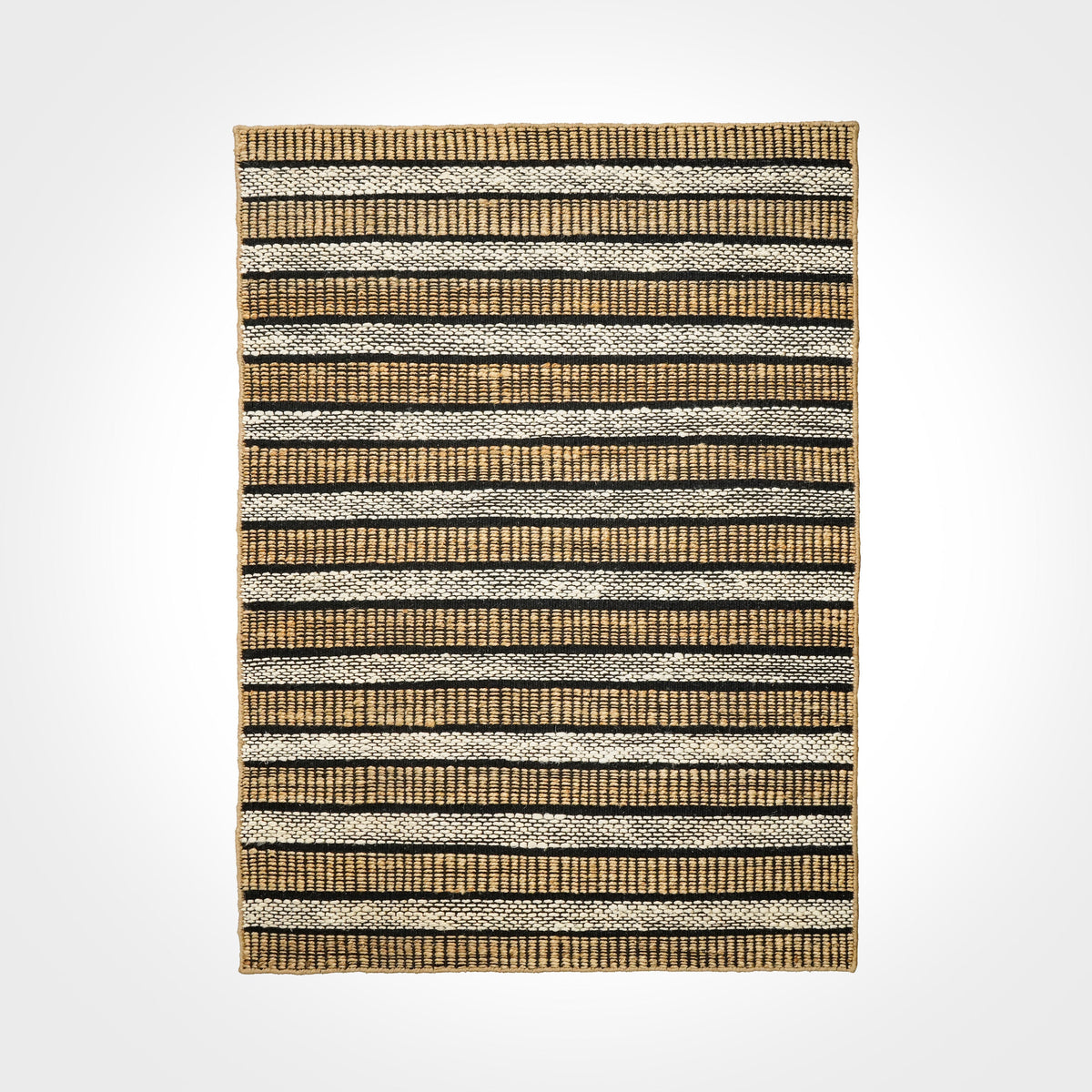 Natural white striped jute cotton rug flat lay full view