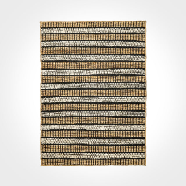 Natural white striped jute cotton rug flat lay full view