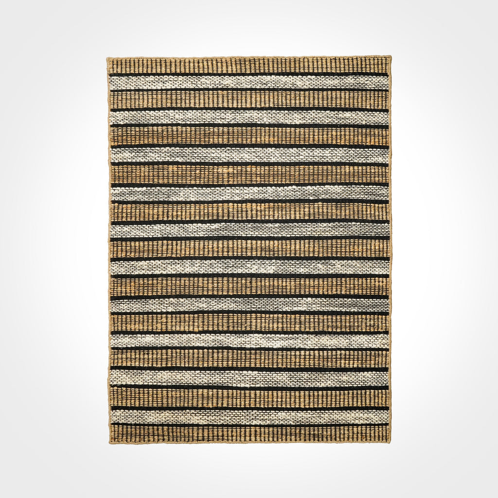 Handmade Natural wool jute white striped rug, Sustainable & Eco-Friendly, Customization available