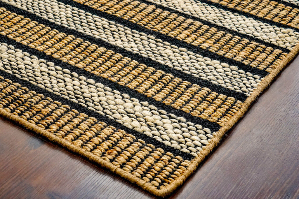 Handmade Natural wool jute white striped rug, Sustainable & Eco-Friendly, Customization available