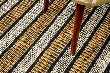 Handmade Natural wool jute white striped rug, Sustainable & Eco-Friendly, Customization available