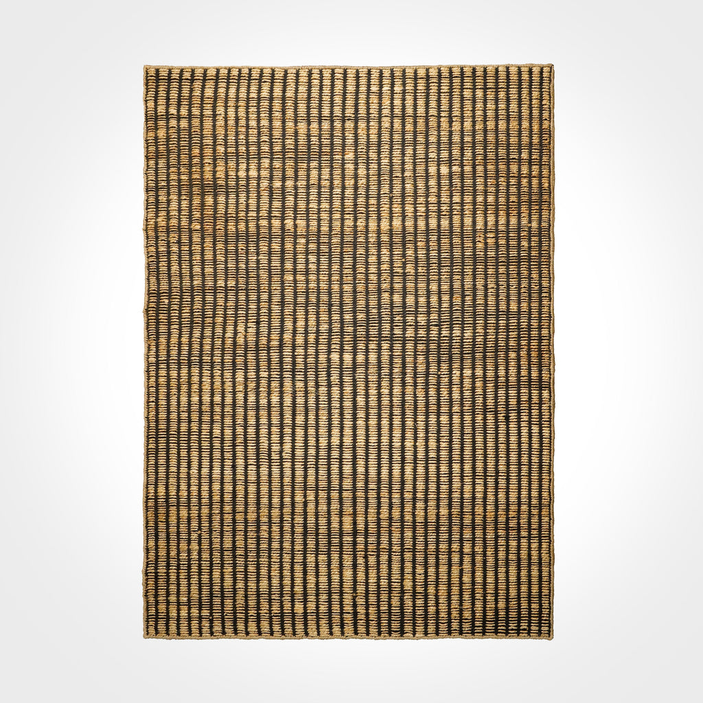 Natural Jute Black Ribbed Flat weave Hand woven Rug, Sustainable Bohemian modern decor, Customization available