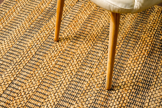 Black striped jute rug, flat lay view