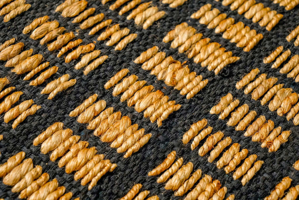 Handwoven Natural Gridwork Geometric pattern jute are rug - Sustainable & Eco-Friendly - Customization available