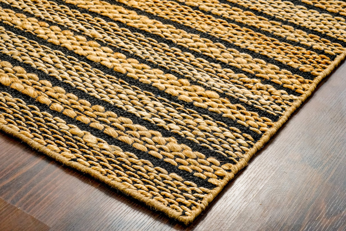 Natural ribbed striped jute cotton rug flat lay full view
