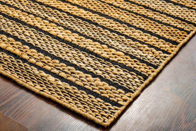 Natural ribbed striped jute cotton rug flat lay full view