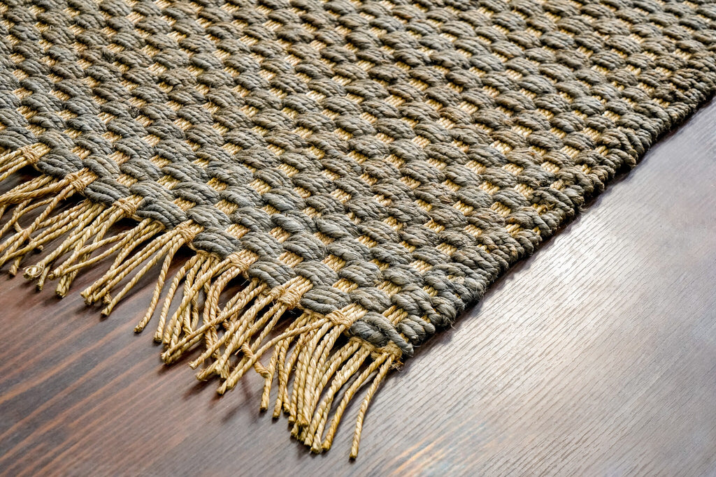 Hand Woven Chunky Grey Jute Area Rug - Eco-Friendly sustainable Farmhouse decor - Customization available