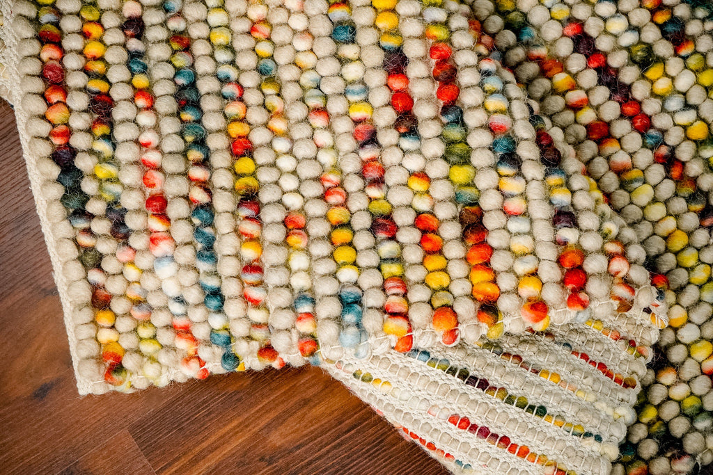 Hand woven Colourful Stripe Beige Chunky loop indoor wool rug - Custom made , Soft, Customization available