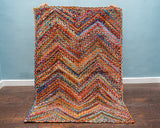 Multi chindi rainbow rag rug, flat lay view