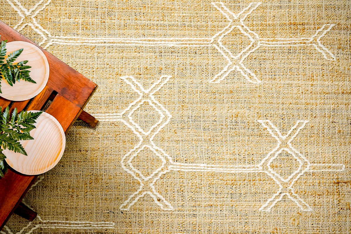 Close-up of wool jute weave and diamond pattern