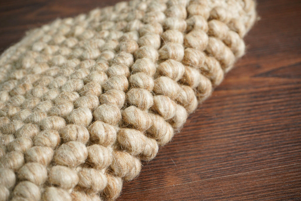 Chunky Beige Wool rug - Hand woven, Looped, Scandinavian Decor, Cozy, Custom made in all sizes