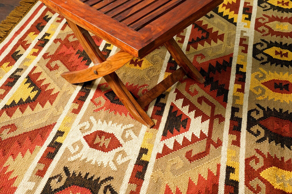 Handmade Navajo Style Wool jute Kilim Rug Indoor and outdoor Tribal Rug, Porch/Patio area rug, Sustainable Custom made in all sizes