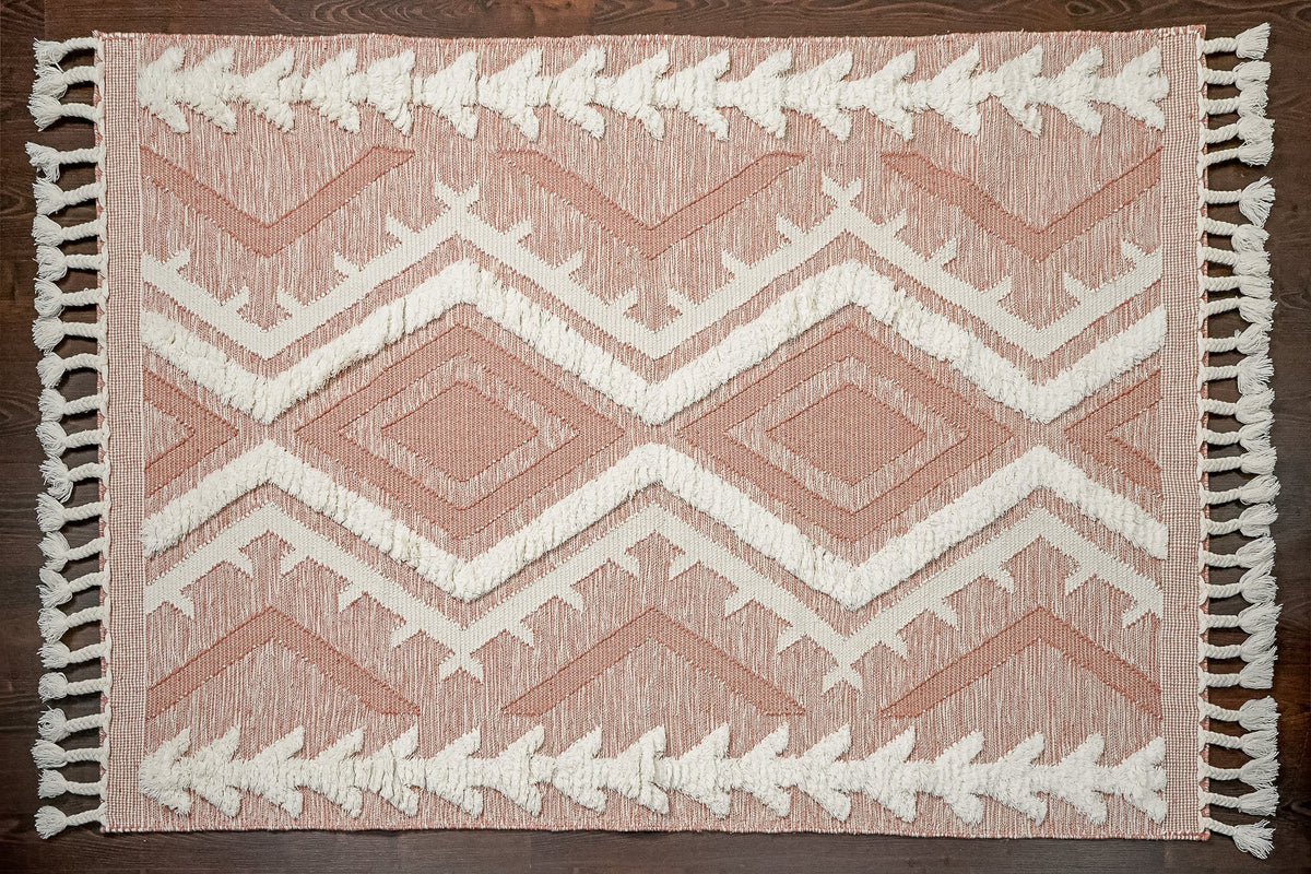 Full top-down view of pink shag rug