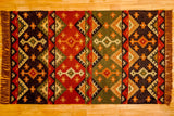 Southwestern kilim rug texture close-up showing PET yarn weave