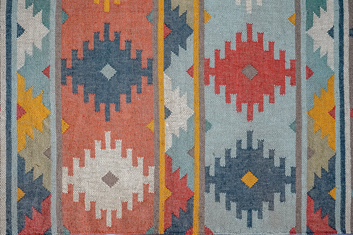 Close-up of wool jute flat weave texture