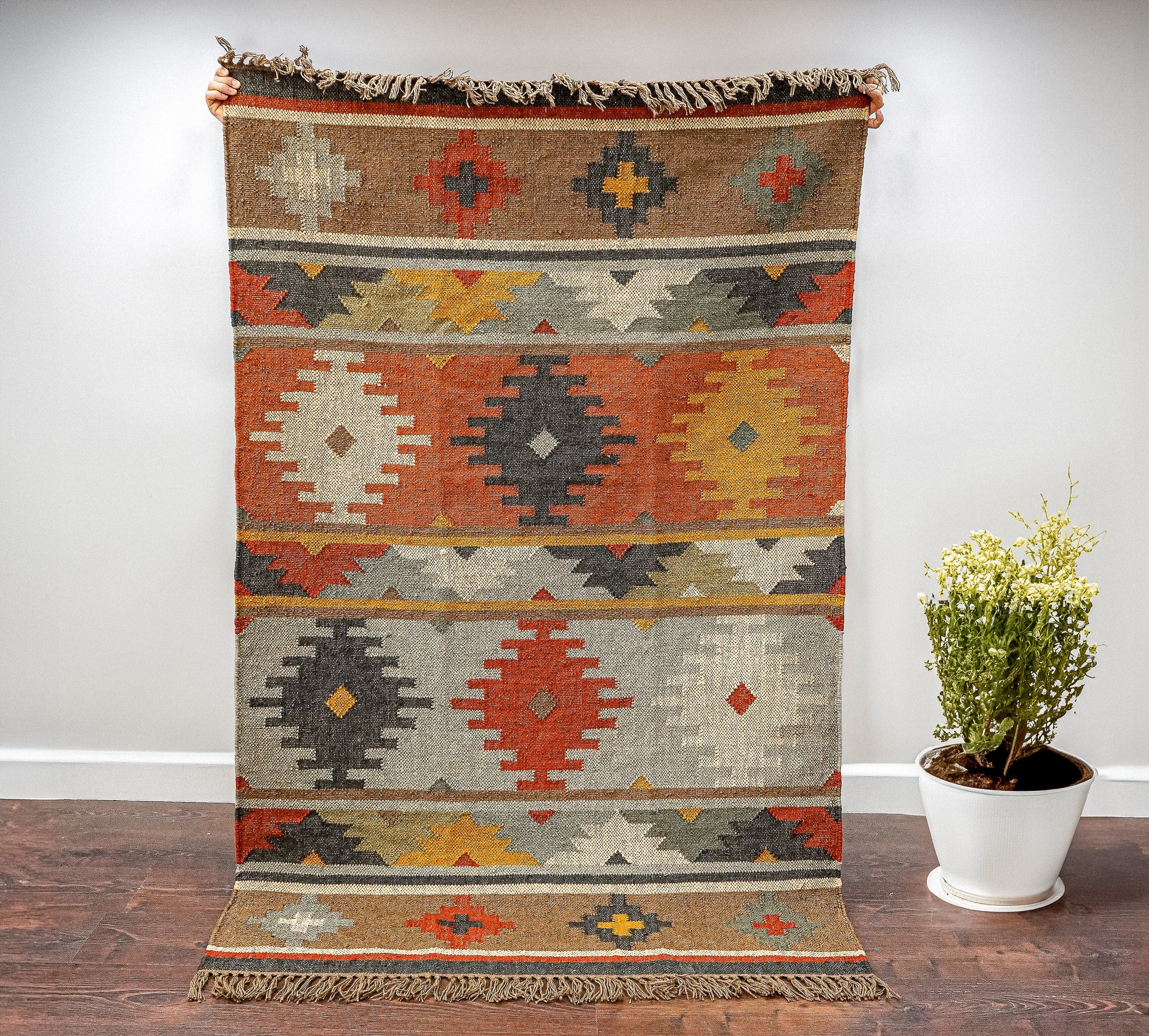 Indian Rug, Navajo Kilim good Rug, Handmade Wool Jute Rug, Living/Dinning Room 4x6 ft navajo