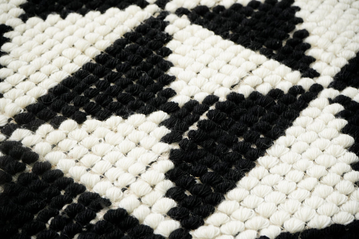 Wool rug pile texture close-up in natural light