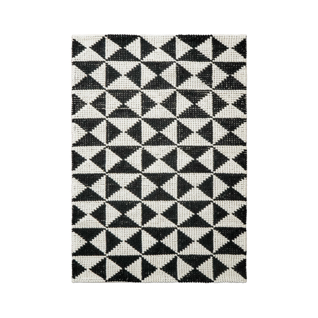 Black white Checkered loop Wool Area rug - Modern Geometric Scandianavian Chunky living room decor rug, Customization available