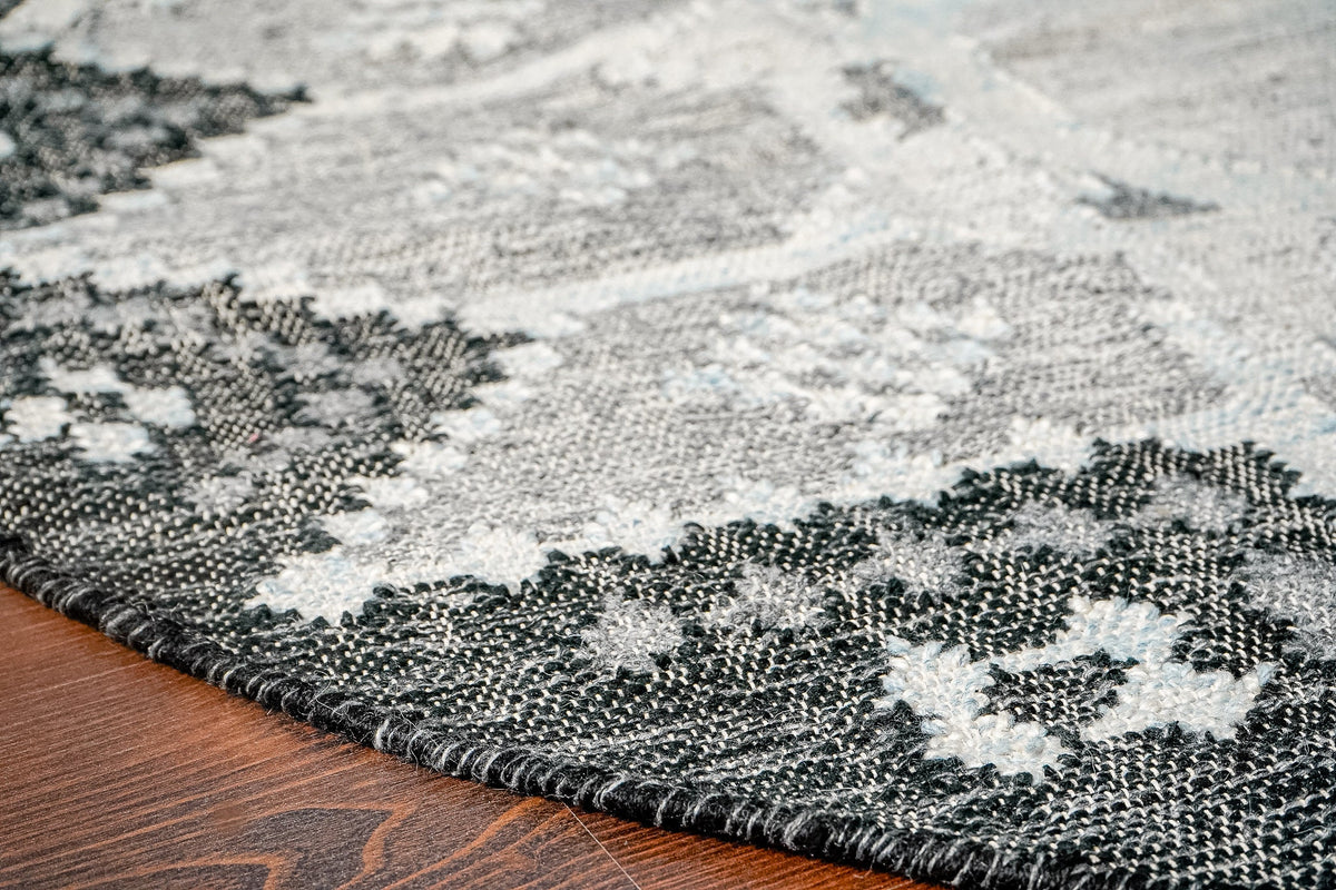 Close-up of gray kilim weave texture